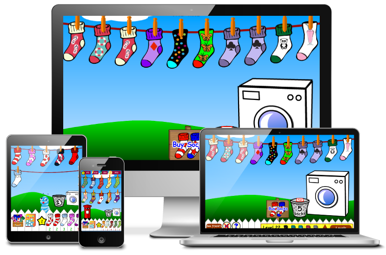 Odd Socks on a desktop monitor, a laptop, a tablet and a phone